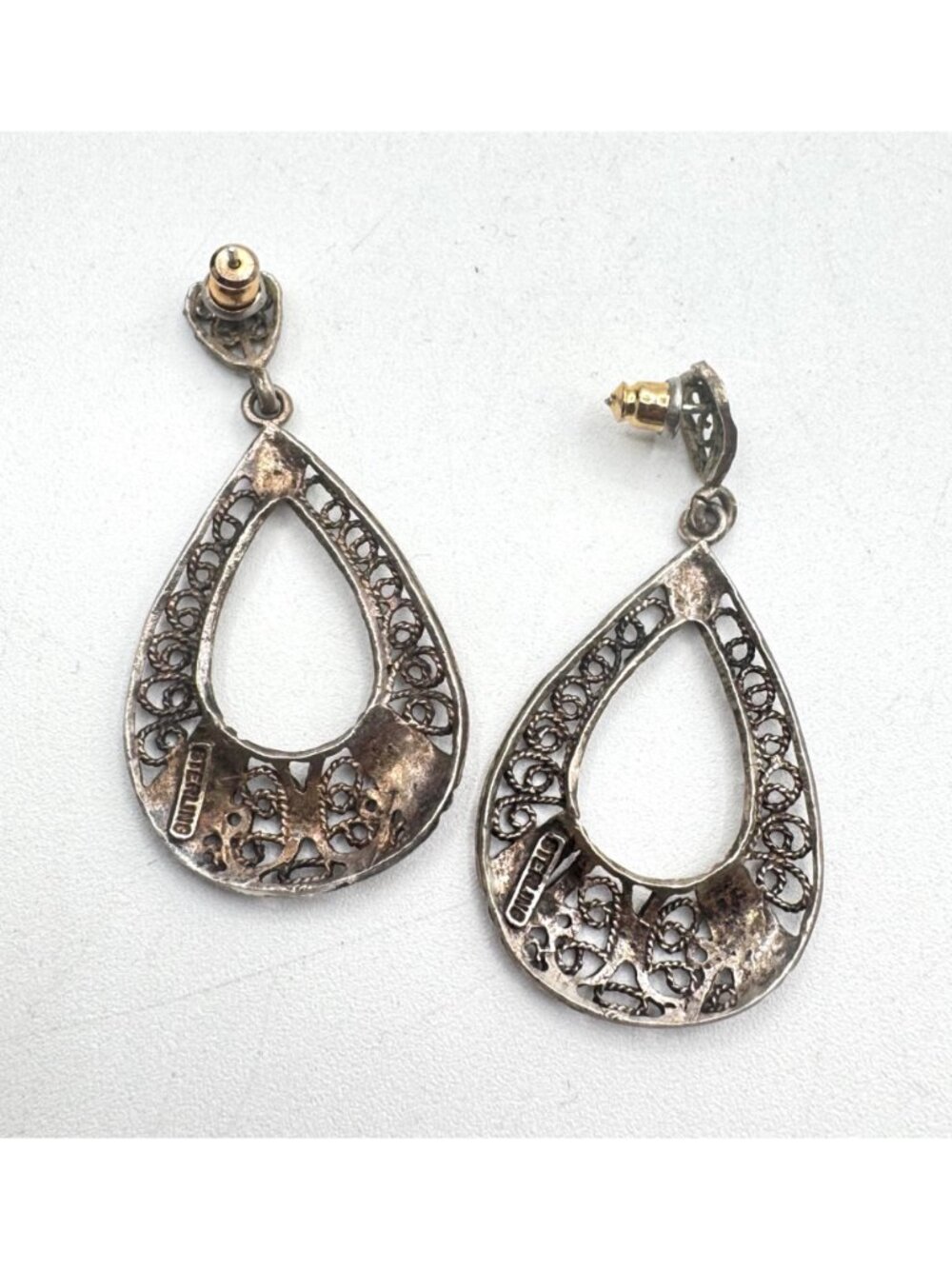 Vintage Sterling Silver Filigree Drop Dangle Earrings - Picture 4 of 5
